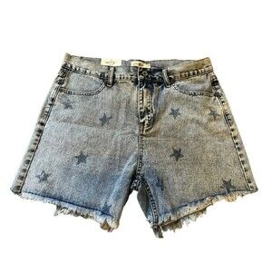 Umgee Star Pattern Acid Mineral Light Wash Cut Off  Denim Jean Shorts - Size 7